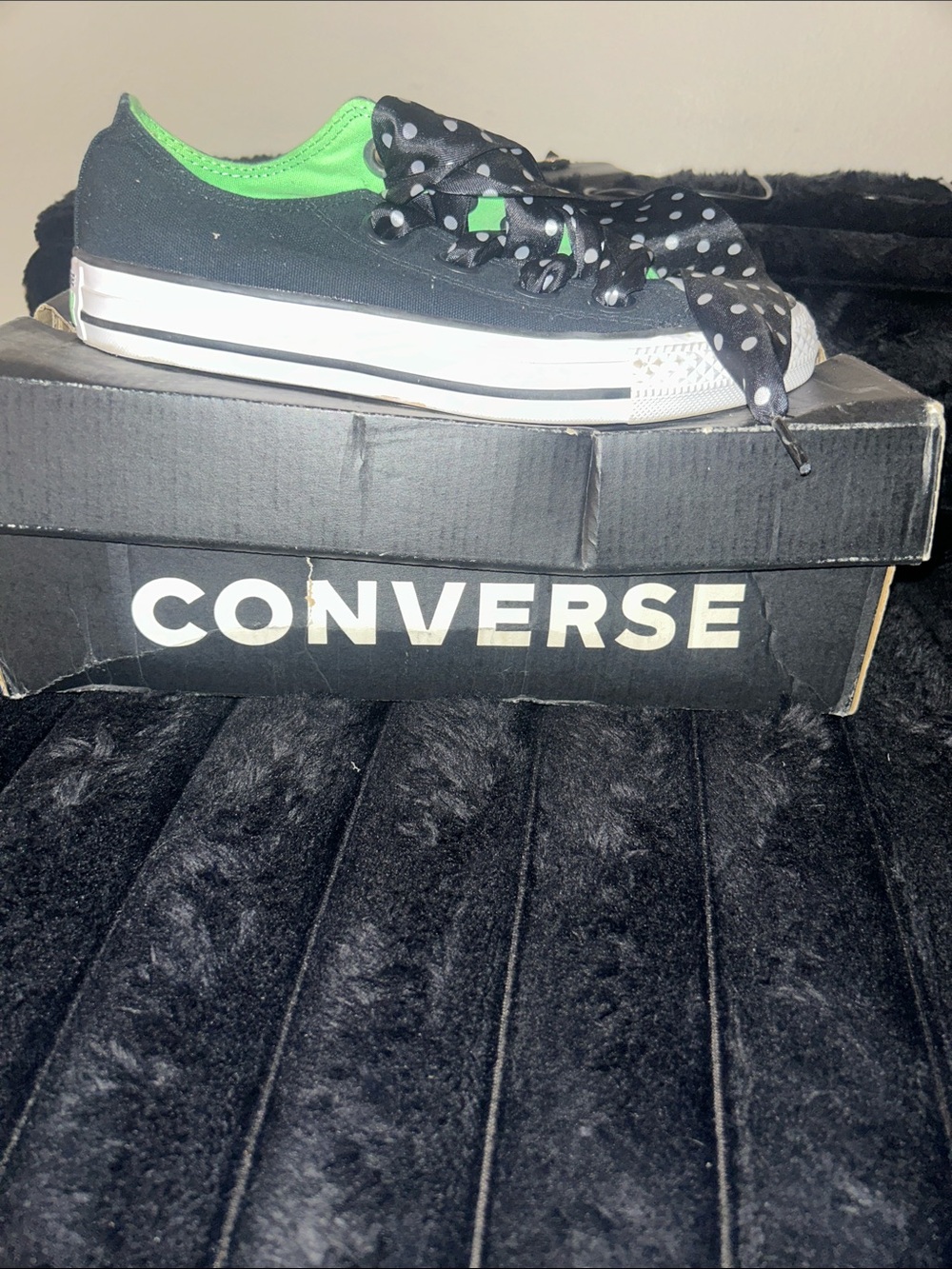 Converse Black Low-Top Canvas Sneaker with Neon Green Lining